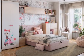 Комплект детской мебели Алина К2 Дуб мария/белый/нежно-розовый велюр в Иркутске - irkutsk.katalogmebeli.com | фото