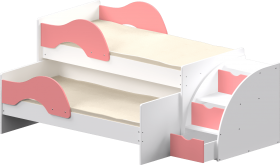 Кровать детская Матрешка выкатная с лестницей  Белый/Розовый в Иркутске - irkutsk.katalogmebeli.com | фото