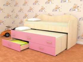 Кровать детская Нимфа двухместная 2.0 Дуб молочный/Розовый в Иркутске - irkutsk.katalogmebeli.com | фото