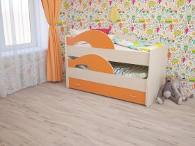 Кровать детская Радуга 1600 Млечный дуб/Оранжевый в Иркутске - irkutsk.katalogmebeli.com | фото