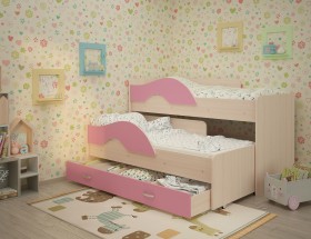 Кровать детская Радуга 1600 Млечный дуб/Розовый в Иркутске - irkutsk.katalogmebeli.com | фото
