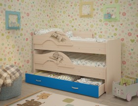 Кровать выкатная Радуга-Сафари детская 1600 Млечный дуб/Голубой в Иркутске - irkutsk.katalogmebeli.com | фото