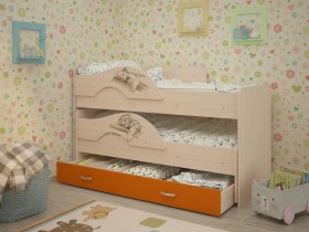 Кровать выкатная Радуга-Сафари детская 1600 Млечный дуб/Оранжевый в Иркутске - irkutsk.katalogmebeli.com | фото