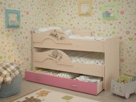 Кровать выкатная Радуга-Сафари детская 1600 Млечный дуб/Розовый в Иркутске - irkutsk.katalogmebeli.com | фото