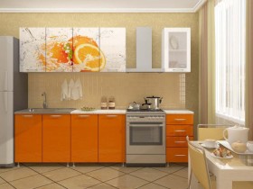 Кухонный гарнитур 1,8м Апельсин (Белый/Оранжевый металлик/Фотопечать апельсин) в Иркутске - irkutsk.katalogmebeli.com | фото