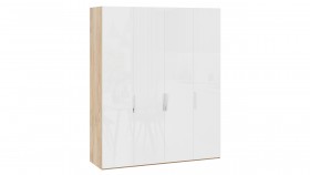 Шкаф для одежды с 4 глухими дверями «Эмбер» Яблоня Беллуно/Белый глянец в Иркутске - irkutsk.katalogmebeli.com | фото